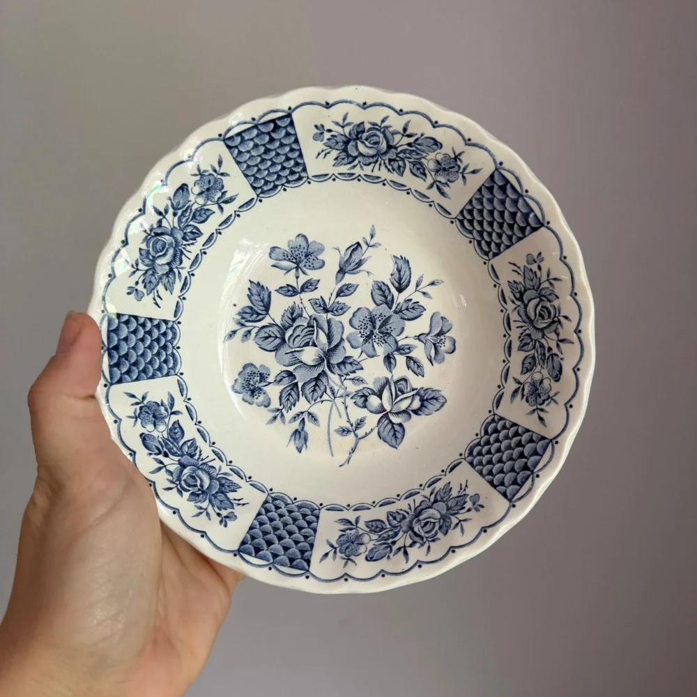 Vintage Myott Melody Blue White Floral Ironstone Bowl England 1982 6.5in